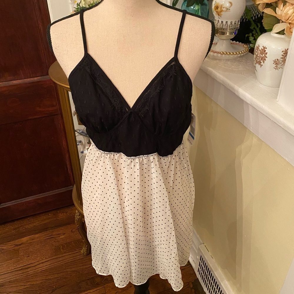 NWT Flora Black White Swiss Dot Chemise Sz XL